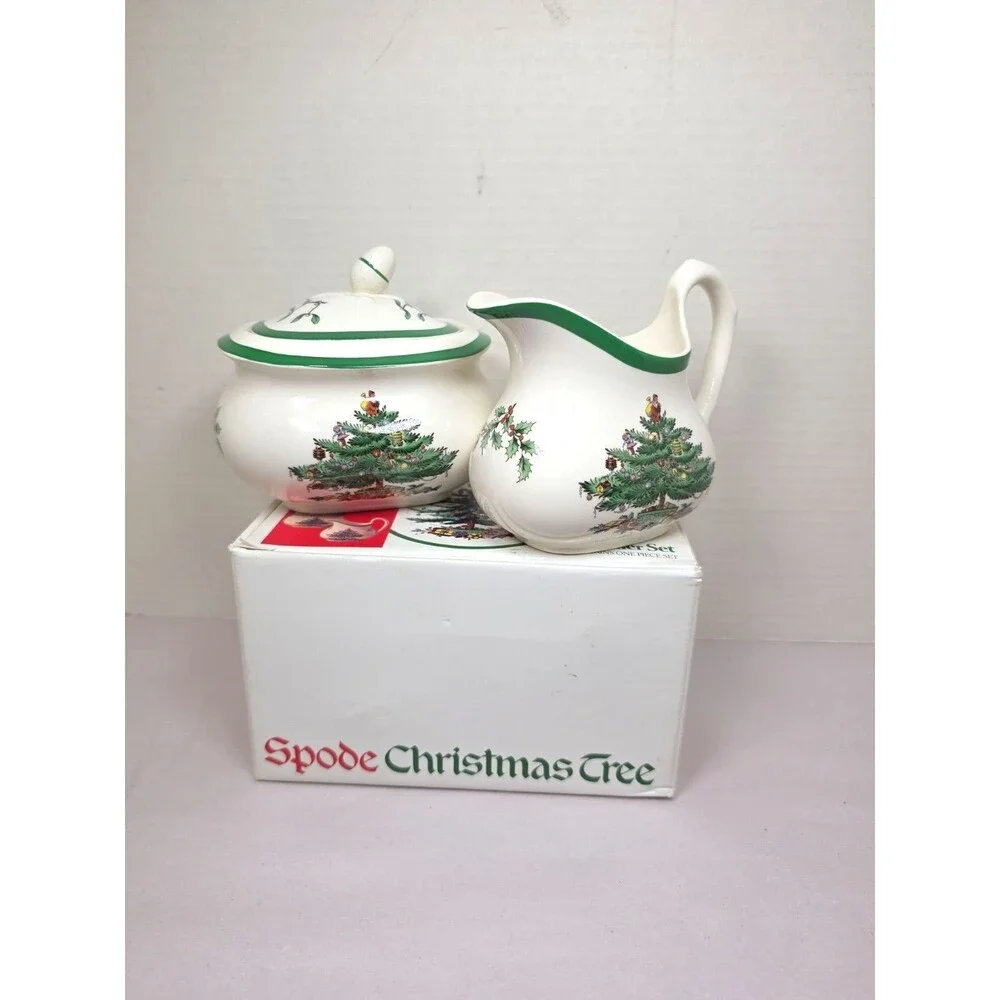 NIB Vintage Spode Christmas Tree Sugar & Creamer Set Made in England